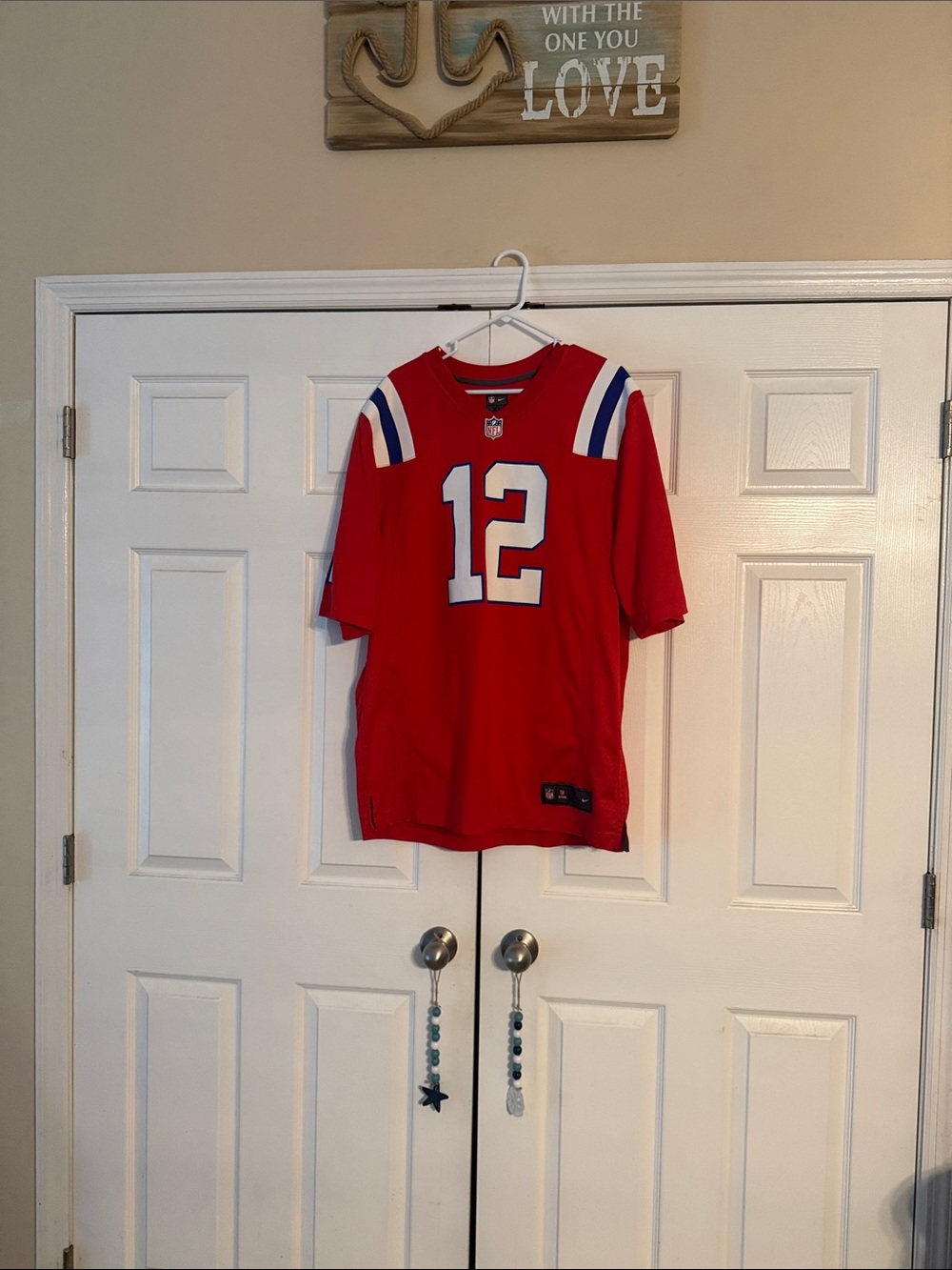 Mens  Red Football Jersey with Number 12 - Official NFL Style